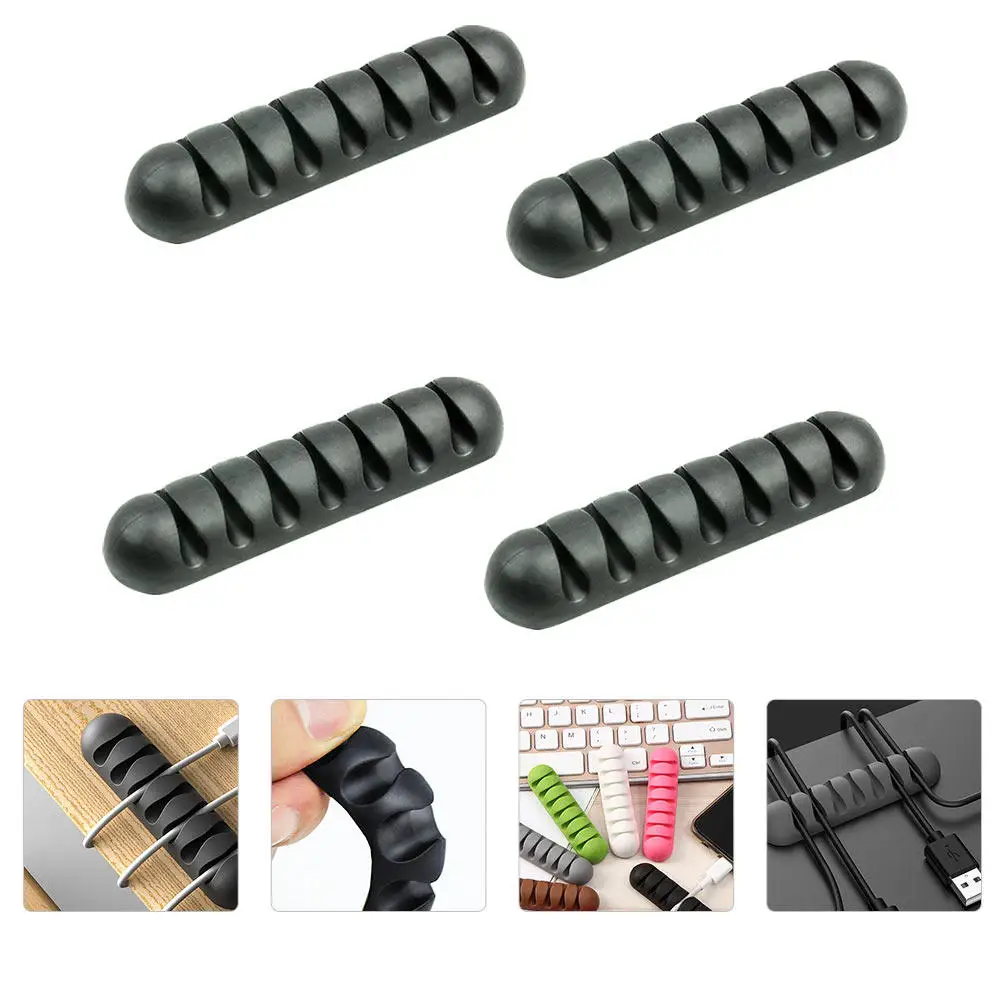 4Pcs Cable Holder Silicone 7-Slot Wire Organizer Desktop Cord Storage Organizer Strong Elastic Wire Arranger for Office Car Home