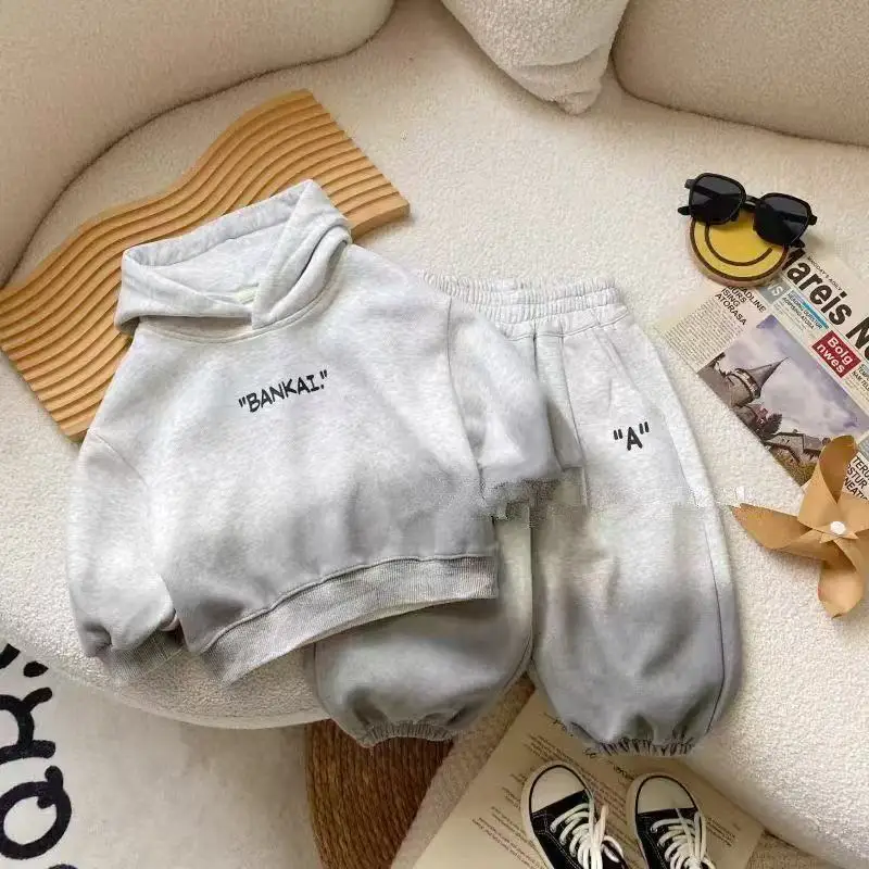 

Boys And Girls Letter Print Hooded Pullover Sweatshirts Top & Pants 2pc Suit Fashion Tracksuits Kids Outfits