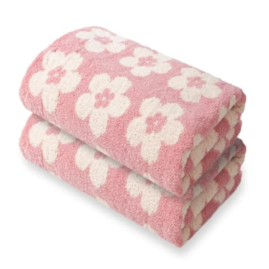 Pink Bath Towels - Set of 2 Made Cotton 27x55 Inch Highly Absorbent for Bathroom