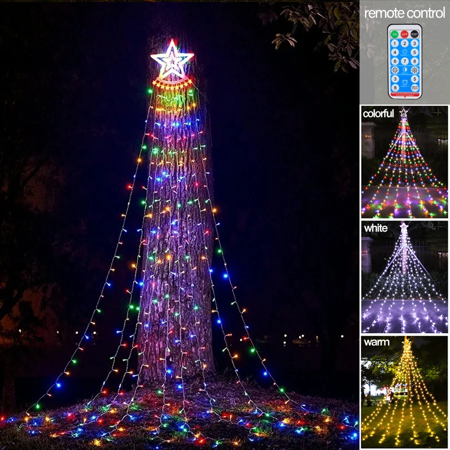 

8 Modes LED Waterfall Christmas Lights Outdoor Star String Lights with Remote Indoor Outdoor Christmas Tree Decoracion Lights