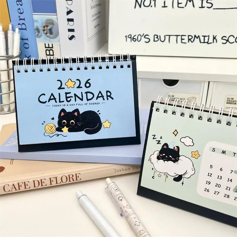 

Portable Travel Calendars 2026 Year Of The Horse Mini Calendars Creative Desk Cute Cat Pattern Calendar Desktop Decor Ornaments