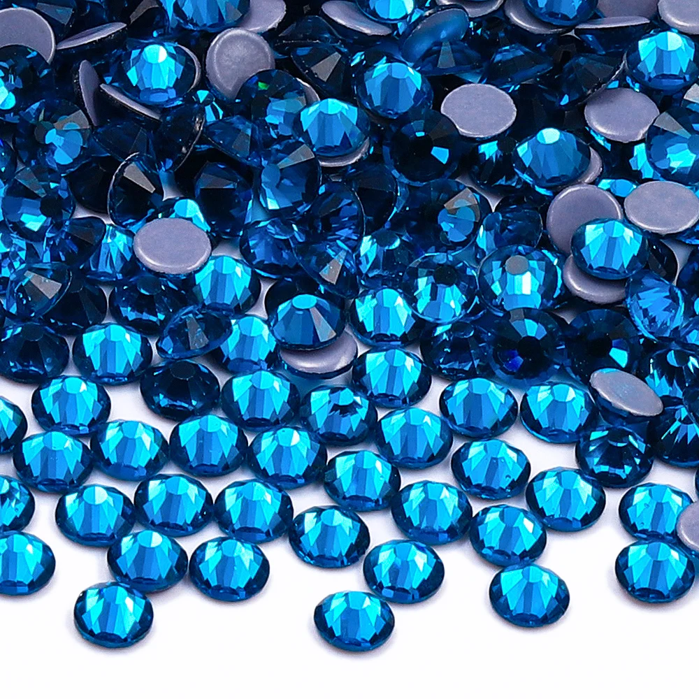 SS6-SS30 Hotfix Glass Flatback Rhinestone Multi Color Blue Glitter Round Stones Iron On Rhinestones For Clothes Decoration