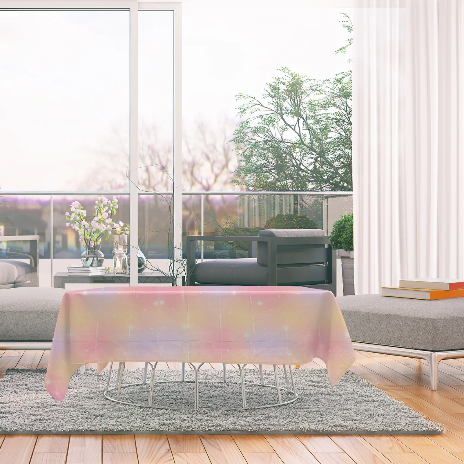 

Disposable Rainbow Gradient Rectangular Tablecloth Large Size Birthday Party Table Cover Plastic Tablecloth Party