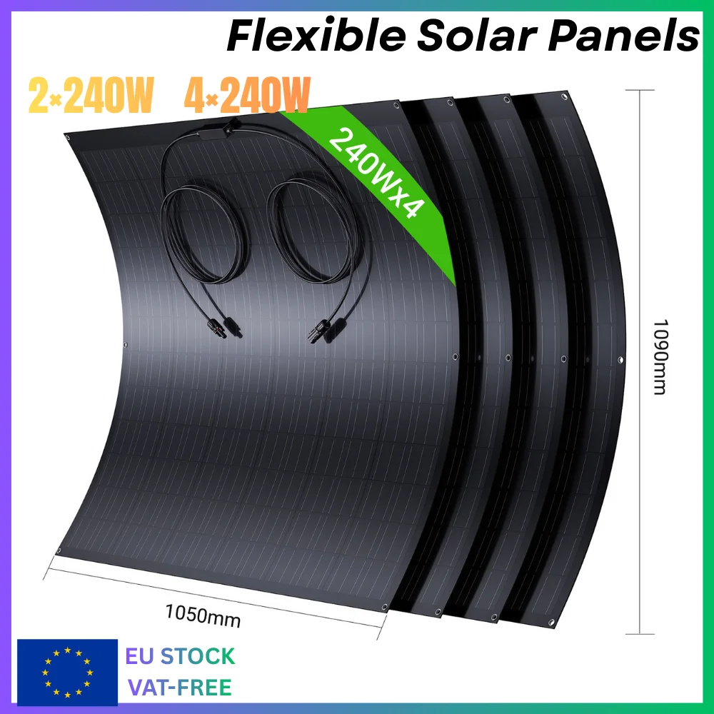 Flexible Solar Panels 480W / 960W (2×240W / 4×240W), Monocrystalline Lightweight PV Modules for Balcony, RV, Boat, CE Certified