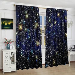 2 pieces - starry sky - printed curtain - polyester material - for bedroom living room study anti-privacy curtain