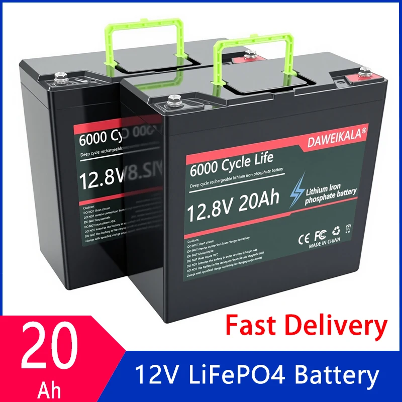 Batterie au lithium LiFePO4 12V 20Ah à décharge profonde avec BMS 30A, protection contre les surcharges, les décharges excessives et les courts-circuits, certifiée CE RoHS, pour trottinettes électriques pour enfants, moteurs de pêche à la traîne pour bateaux, caravanes, camping-cars et connexion en série pour systèmes 24V, 36V, 48V, moto électrique, longue durée de vie, légère, stock UE.