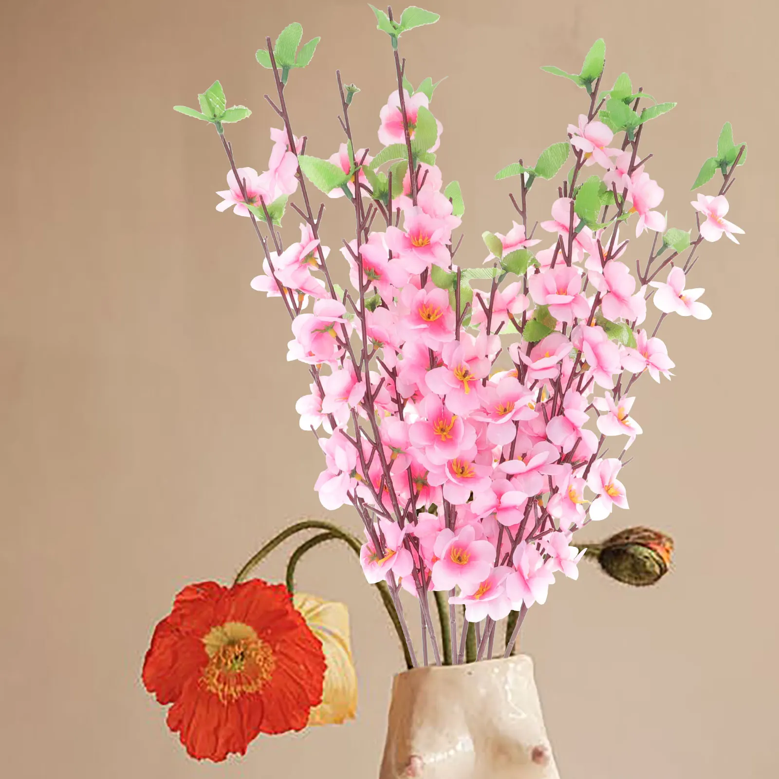 

10 Pcs Artificial Peach Blossom Branches Lightweight Simulation Peach Branches Decor Flower Arrangement