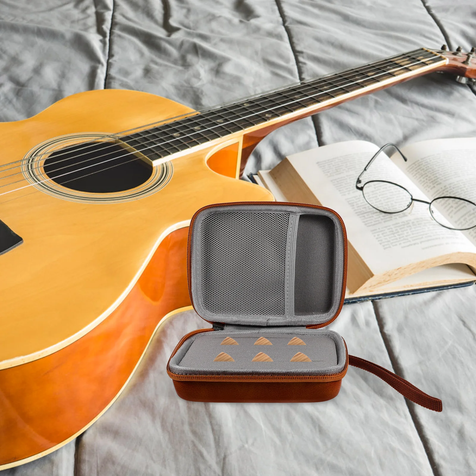 

Pick Holder Pu Guitar Pick Storage Bag Picks Case Organizer Large Capacity Durable Guitar Accessories Kit For