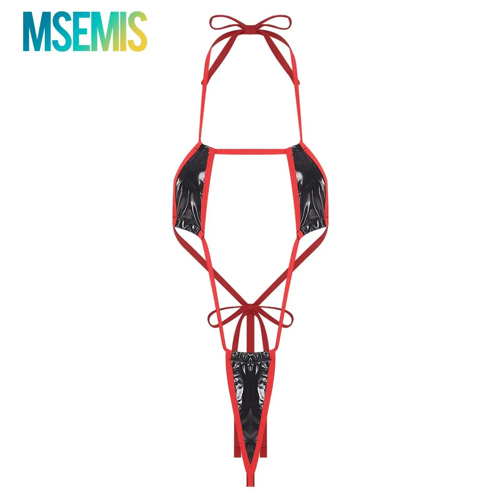 

Женское нижнее белье, купальник, цельный купальник-монокини, пляжный купальный костюм, микропокрытие, Т-образная спинка, на шнуровке, металлическое блестящее боди