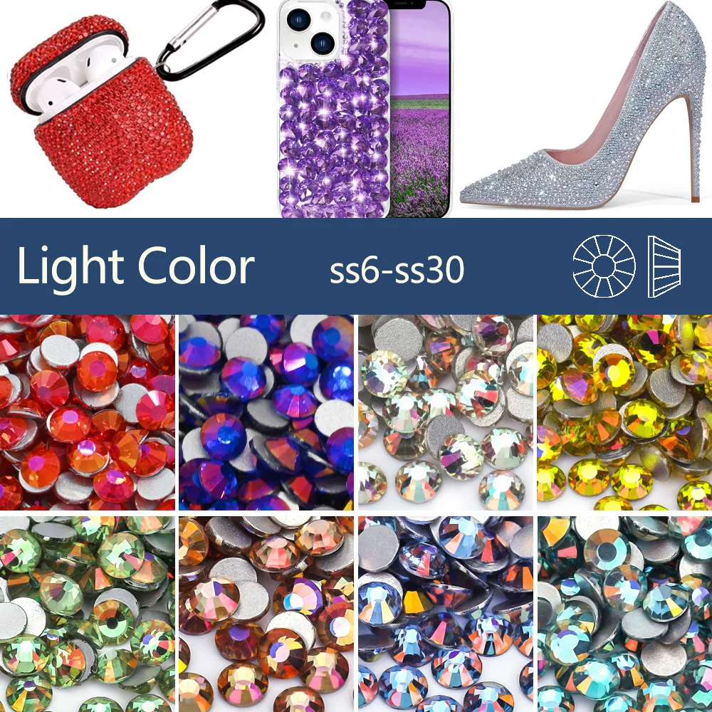 

Light Series SS6-SS30 Non Hotfix Rhinestones Glass Nails Crystal for Nail Charms Diamond Art Flatback Rhinestone
