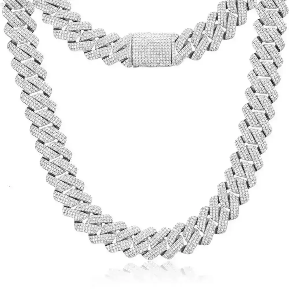 

Drop Shipping Moissanite Jewelry Men 20mm Chunky 925 Silver Vvs Moissanite Cuban Link Chain Necklace