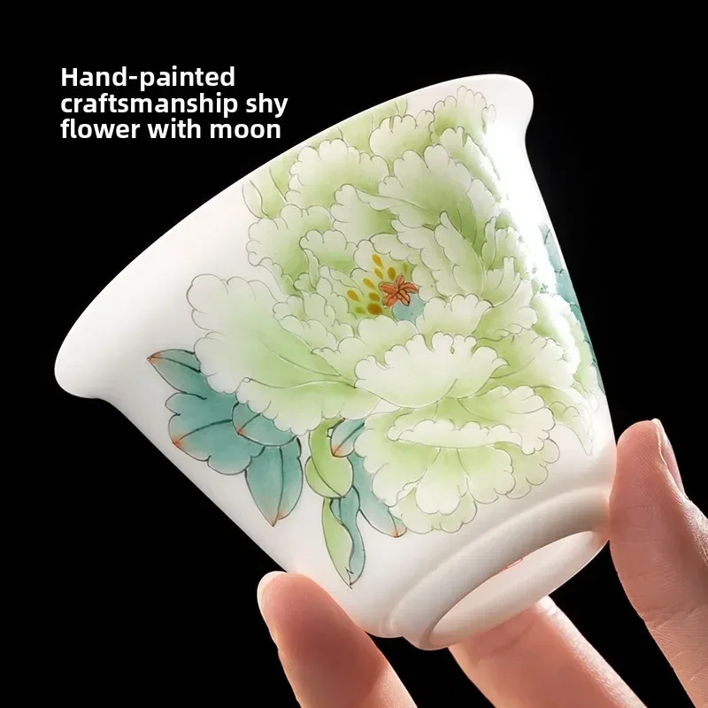Hand-painted jade smile bead fragrance three talent cover bowl teacup single high-end tea set tea bowl