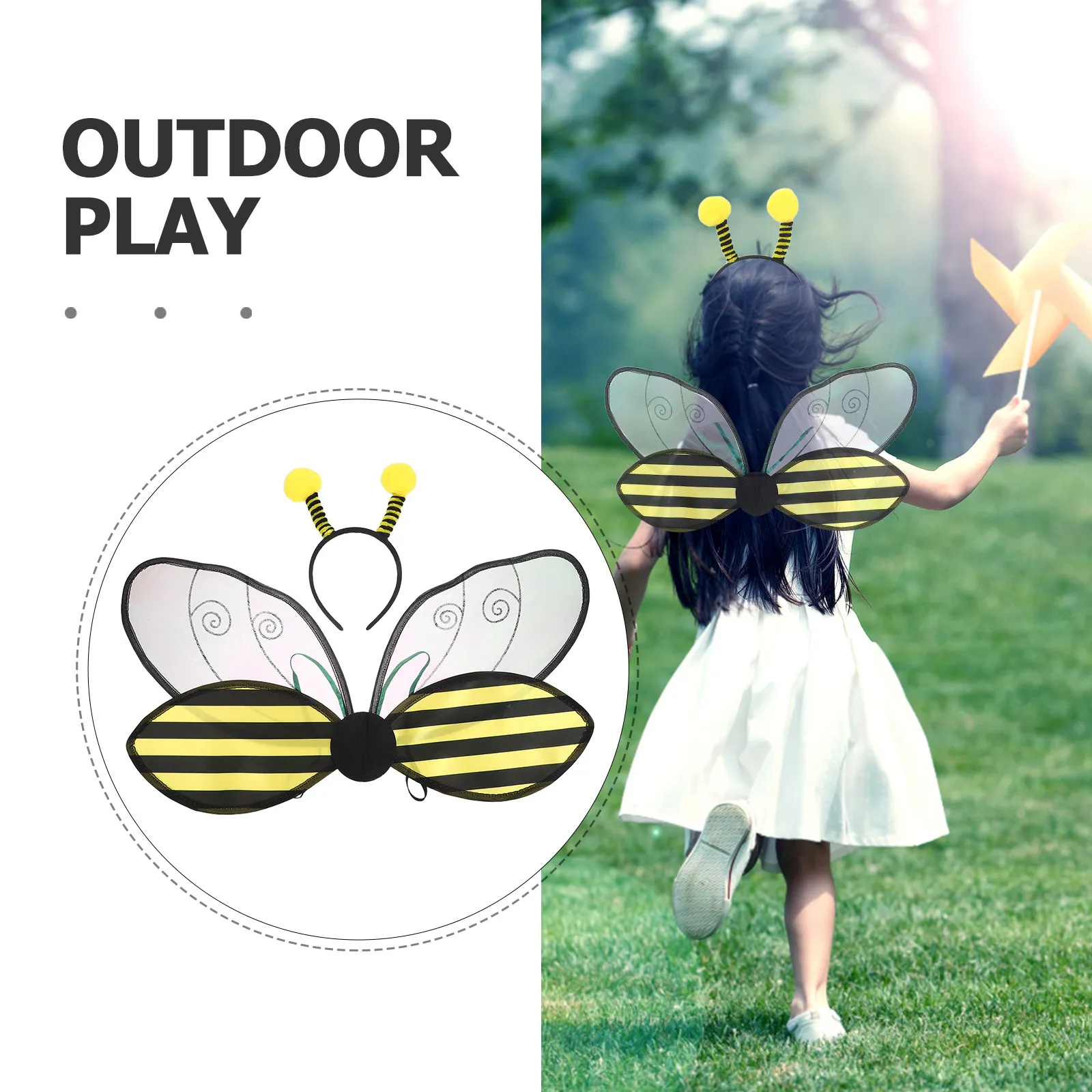 ชุดแต่งกายผึ้งฮาโลวีน 1 ชุด สีเหลือง สำหรับงานปาร์ตี้ การแสดงบนเวที คอสเพลย์ พร้อมปีกผึ้ง