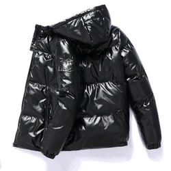 Autumn and Winter Short Korean Version Men's Glossy Hooded Cotton Jacket