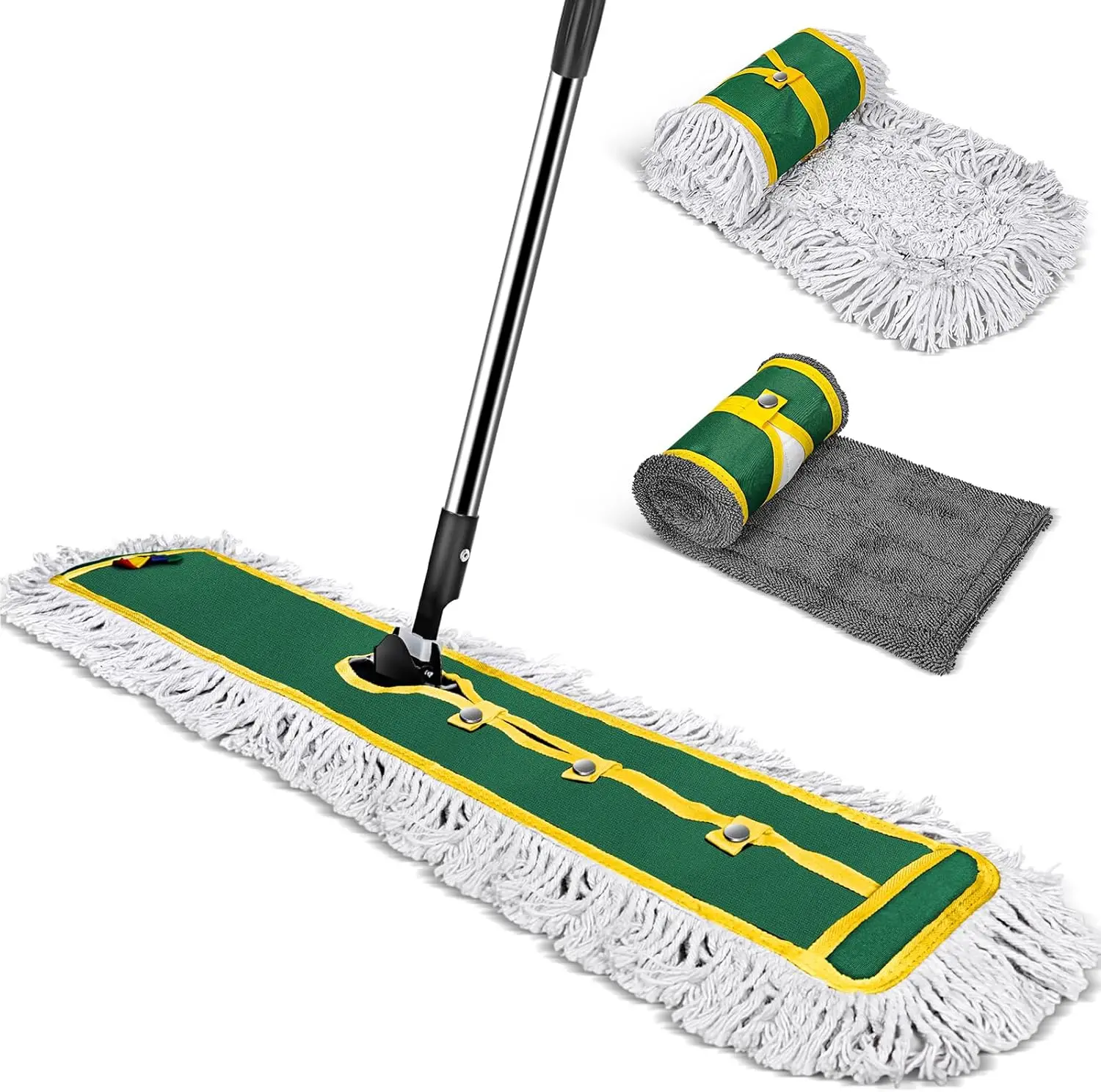 

42" Commercial Dust Mop for Floor Cleaning, Large Flat Mop with Long Handle, Sweeping Broom with 2 Different Mop Pads