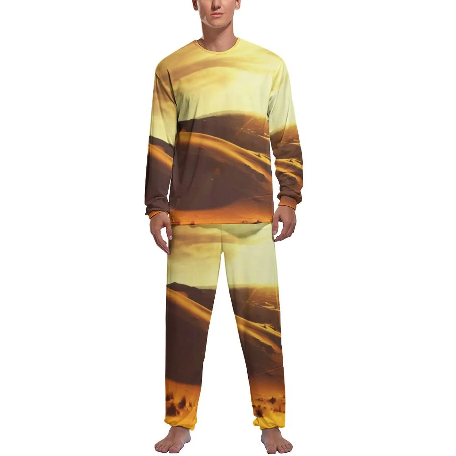 

Sahara Desert Pajamas Golden Sunset Men Long-Sleeve Lovely Pajamas Set Two Piece Casual Autumn Graphic Nightwear Birthday Gift