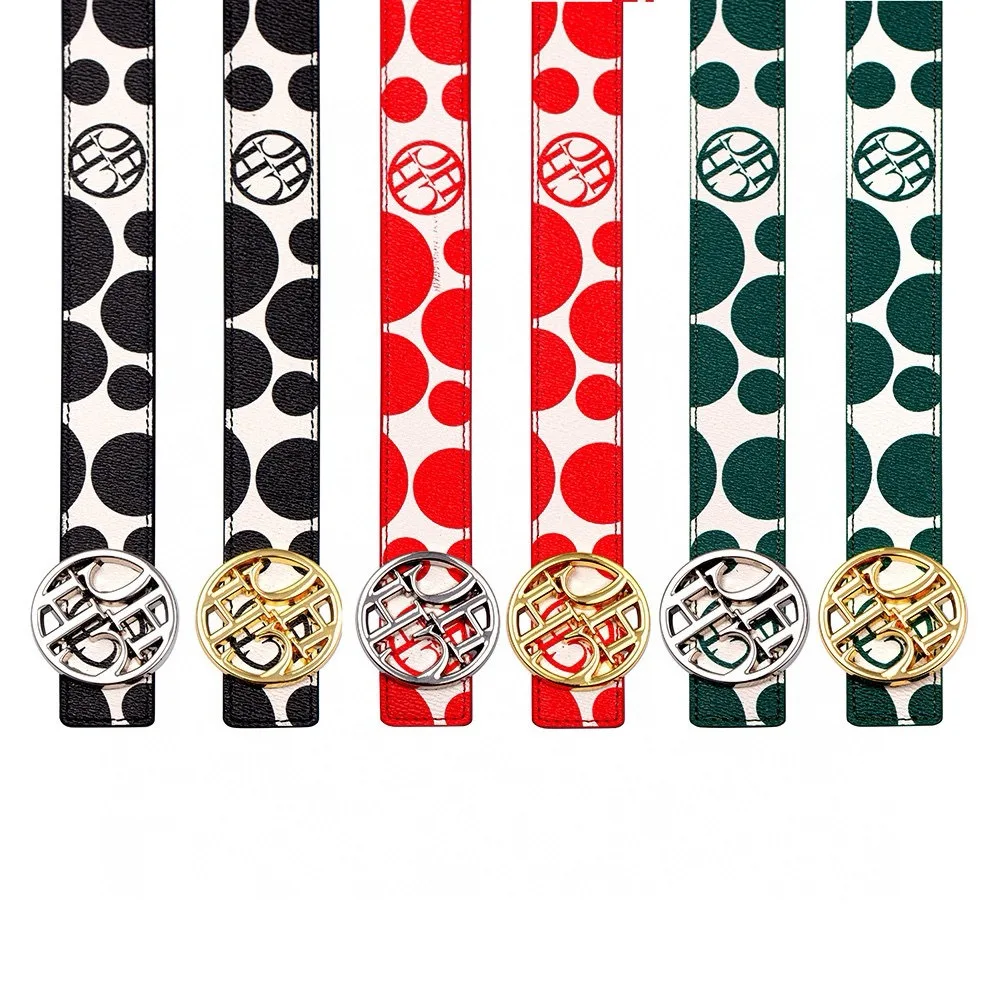 

Women Double Sided PU Belt with Letter Print Two Sizes Reversible Fashion Leather Waist Belt for Ladies