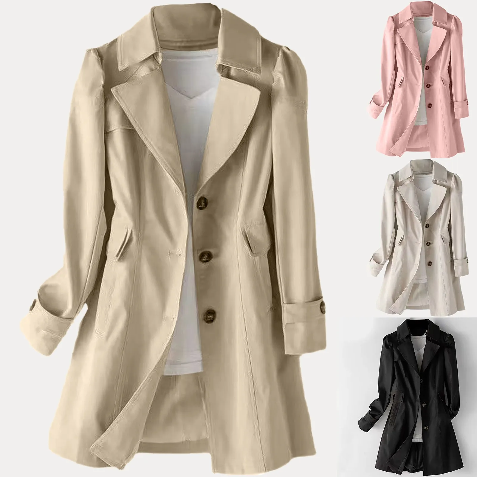 

Spring Autumn Trench Coat Woman 2024 New Korean Single-breasted Mid-Long Women Trench Coat Overcoat Khaki Windbreaker Female