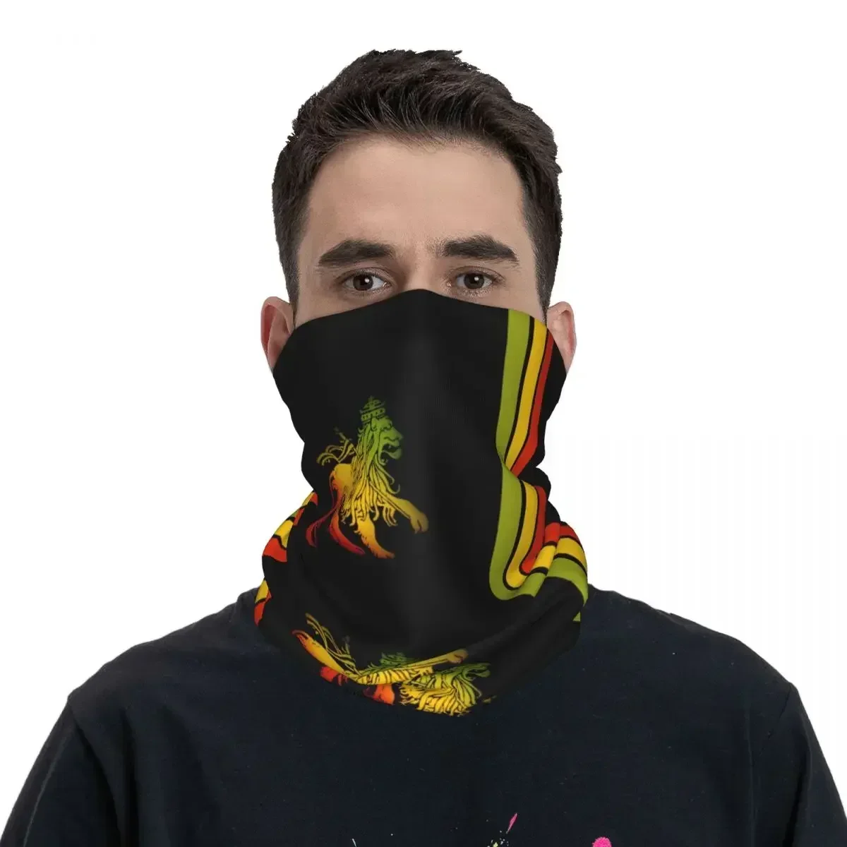 Rasta Lion Stripe Bandana Neck Cover Reggae Jamaican Jamaica Proud Wrap Scarf Cycling Scarf Hiking for Men Women Adult Windproof