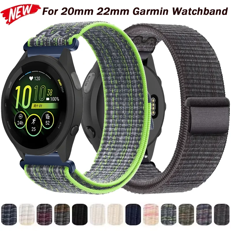 20 مللي متر 22 مللي متر حزام النايلون ل Garmin Approach S50 Forerunner 970 570 965 265 165 55 سوار Garmin Active 6/5 Vivoactive 6/5/4 Band
