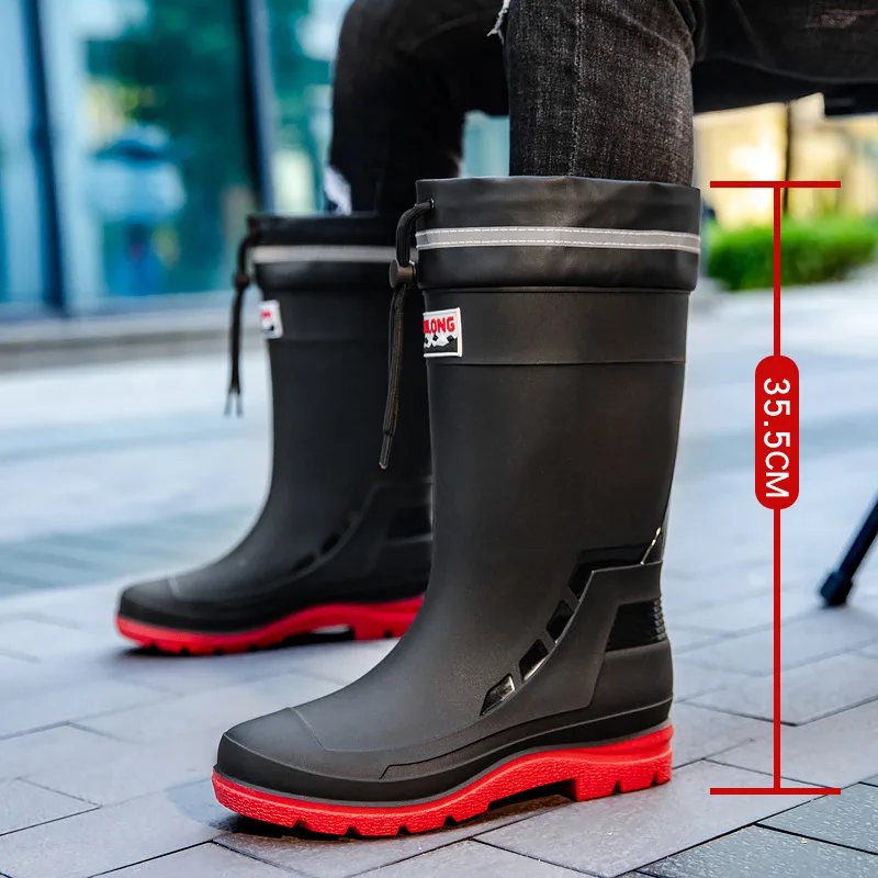 High-top Men Water Boots Plus Velvet Warm Rain Boots Fishing Outdoor Waterproof Rain Boots Gardening Long-tube Work Water Shoes