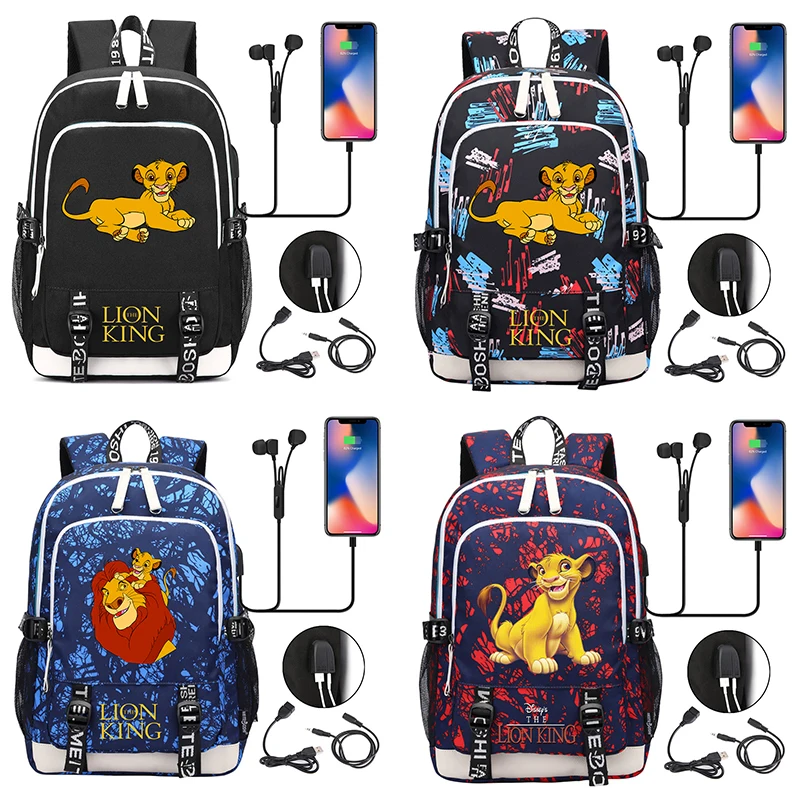 

Disney The Lion King Simba Women's Men's Backpack USB Charging Laptop Travel Backpack Boys Girls School Bag