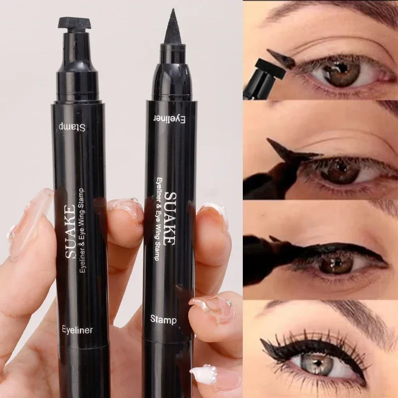 Double-Headed Stamp Eyeliner Pencil Matte Black Quick Drying Waterproof Triangle Seal Eye Liner Long-lasting Women Eyes Makeup