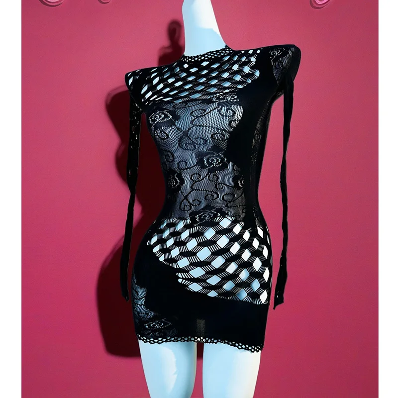 1PC Donne A Rete Coprispalle Senza Bikini Lingerie Sexy Vedere Attraverso Scava Fuori Vestito Aderente Manica Lunga Beachwear DS018