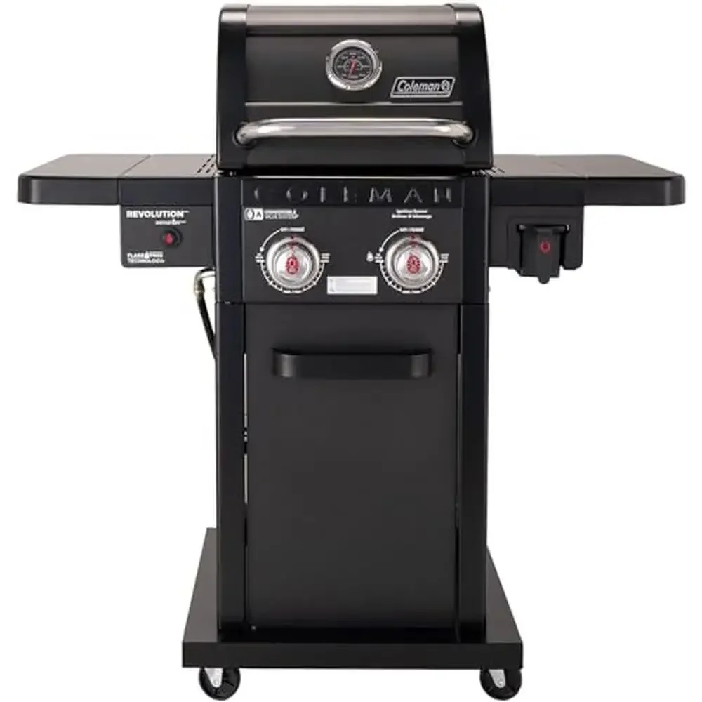 Portable 2-Burner Gas BBQ Grill 30,000 BTU Convertible Valve System Flare-Free Cooking 440-Sq.In. Total Surface Side Shelves