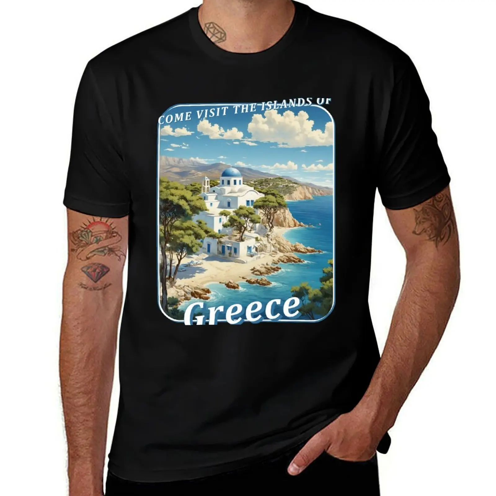 

vintage holiday poster - come visit greek islands T-Shirt man t shirts for men t shirts cotton 100% man t shirts cotton T-Shirt