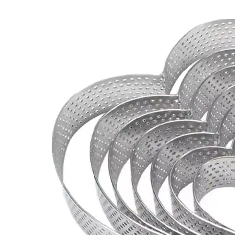 Anillos de tarta perforados en forma de corazón con agujero, torre inferior de tarta de acero inoxidable, pastel de fruta, Quiches, anillo para pastel, molde para hornear Mousse