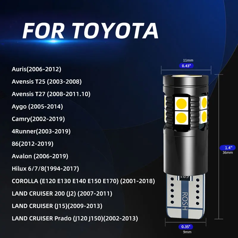 T10 W5W LED Clearance Parking Light Bulb For Toyota Auris Avensis T25T27 Aygo Camry 4Runner 86 Avalon Hilux LAND CRUISER Corolla