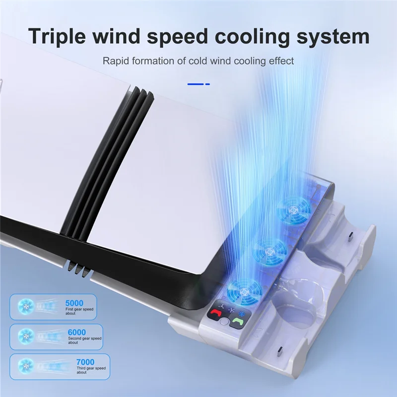 Dependable-For PS5 Slim/PS5 Pro Station With 3-Level Cooling Fans Dock Stand, PS5 Accessories Controller Charging Station Holder