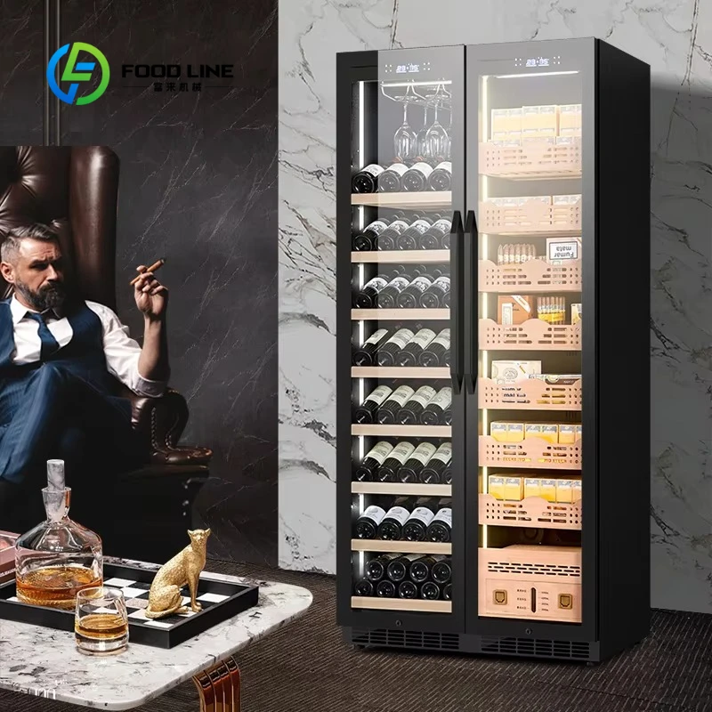 Customized Two-Door Refrigerator Red Wine Display Cabinet Touch Screen Temperature Control Adjustable Shelves 60-80% Humidity