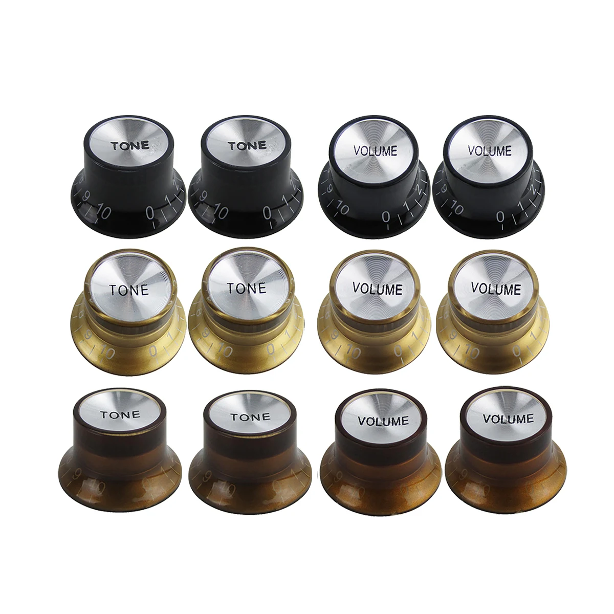 FLEOR 4PCS 2T2V Volume Tone Control Guitar Knobs Top Hat Knobs for LP Guitar Parts,Black/Amber/Gold Choose