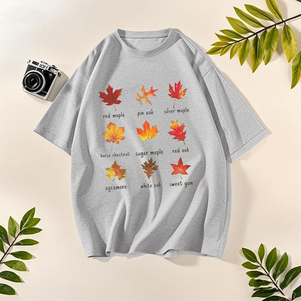 Autumn Leaves Tee Cute Farmers Market Fall Tshirt Funny Maple Leaves Illustration Shirt Women Summer T-shirt Men Cotton Tops