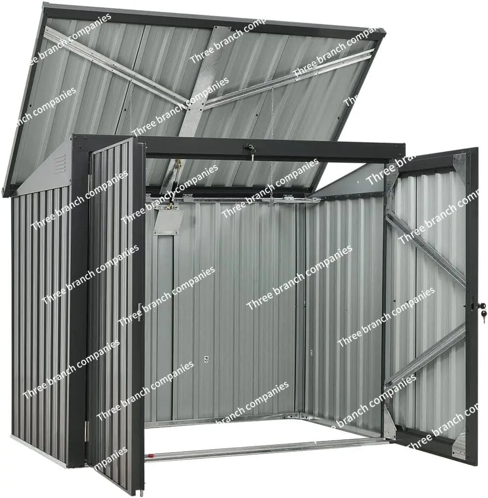 Outdoor Storage Shed for Trash and Recyclables, Pent Roof, Galvanized Steel, 2-Point Locking System,