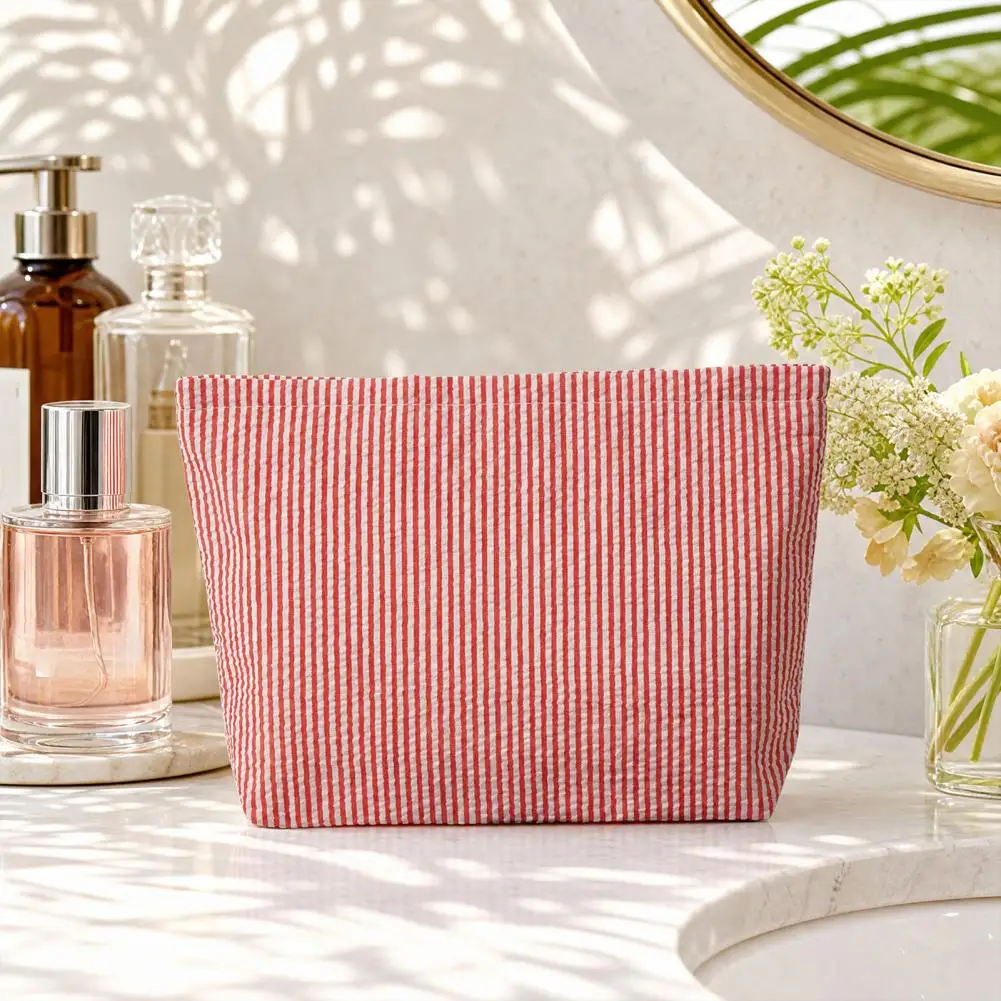 

Striped Makeup Bag, Zipper Closure Toiletry Case Durable Cosmetic Storage Bag, for Travel Business Trips And Outdoor Use