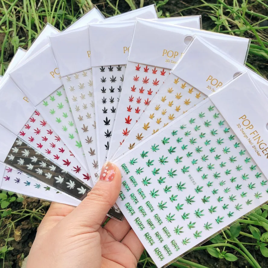 

1Pcs Leaves Nail Art Sticker 10 Colors Design 3D Decals Self-Adhesive Gold/Silver/Black/White Foil Decorations Nail Accesoires
