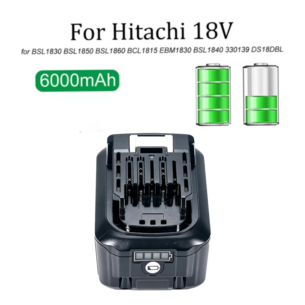 Battery 18V 6.0Ah Rechargeable for Hitachi 18V Battery Replacement Batteries for Hitachi Power Tools BSL1840 DSL18DSAL BSL1815X