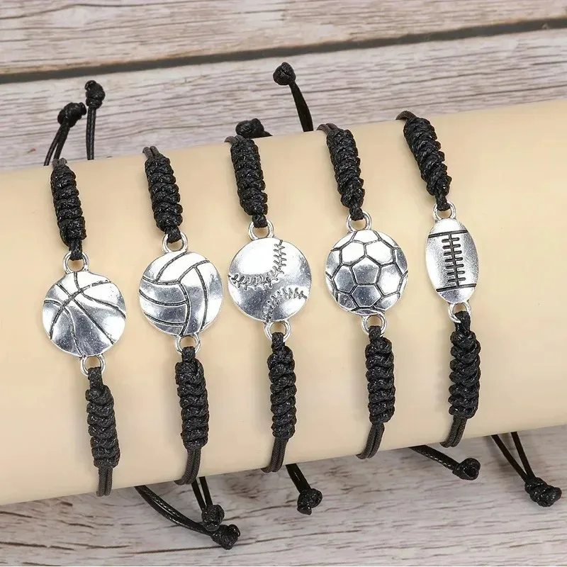 5pcs/lot Charm Bracelet For Boy Girl Alloy Basketball Football Braiding Adjustable Bracelet Couples Friendship Bracelet Jewelry view 3