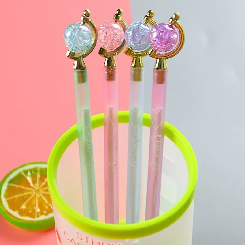 4 Piece Stationery Cute Crystal Globe Stationery Sweet Lovely Pretty Candy Gel Pen