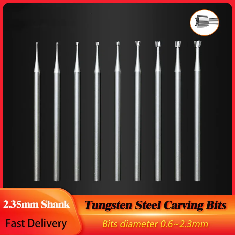 Tungsten Steel Carving Knife 2.35mm ShankBall Bur Bits Engraving Tool For Jewelry Lapidary Woodworking Olive Bodhi Micro-Carving