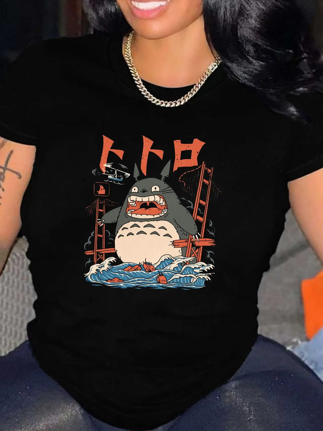 Hayao Miyazaki Anime Series Totoro Printed Men's and Women's Casual Loose Round Neck Short Sleeves Harajuku Anime Tshirt image 3