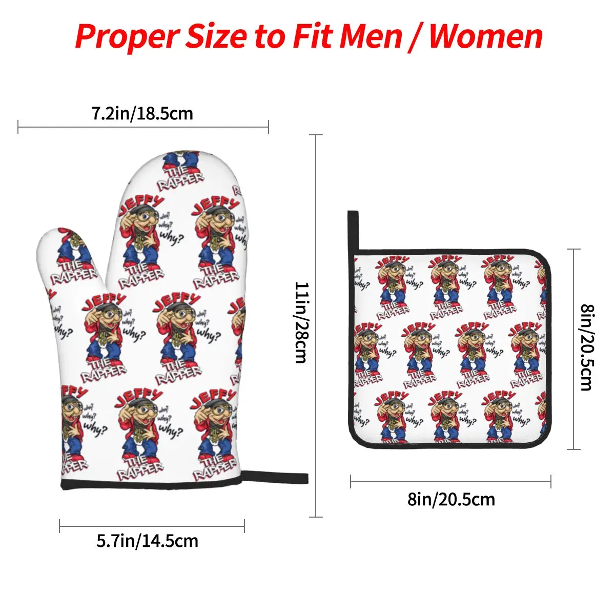 Jeffy The Rapper SML Character Oven Mitts and Pot Holder Sets of 4 for Baking Kitchen Cooking Grilling Resistant Non-Slip Gloves