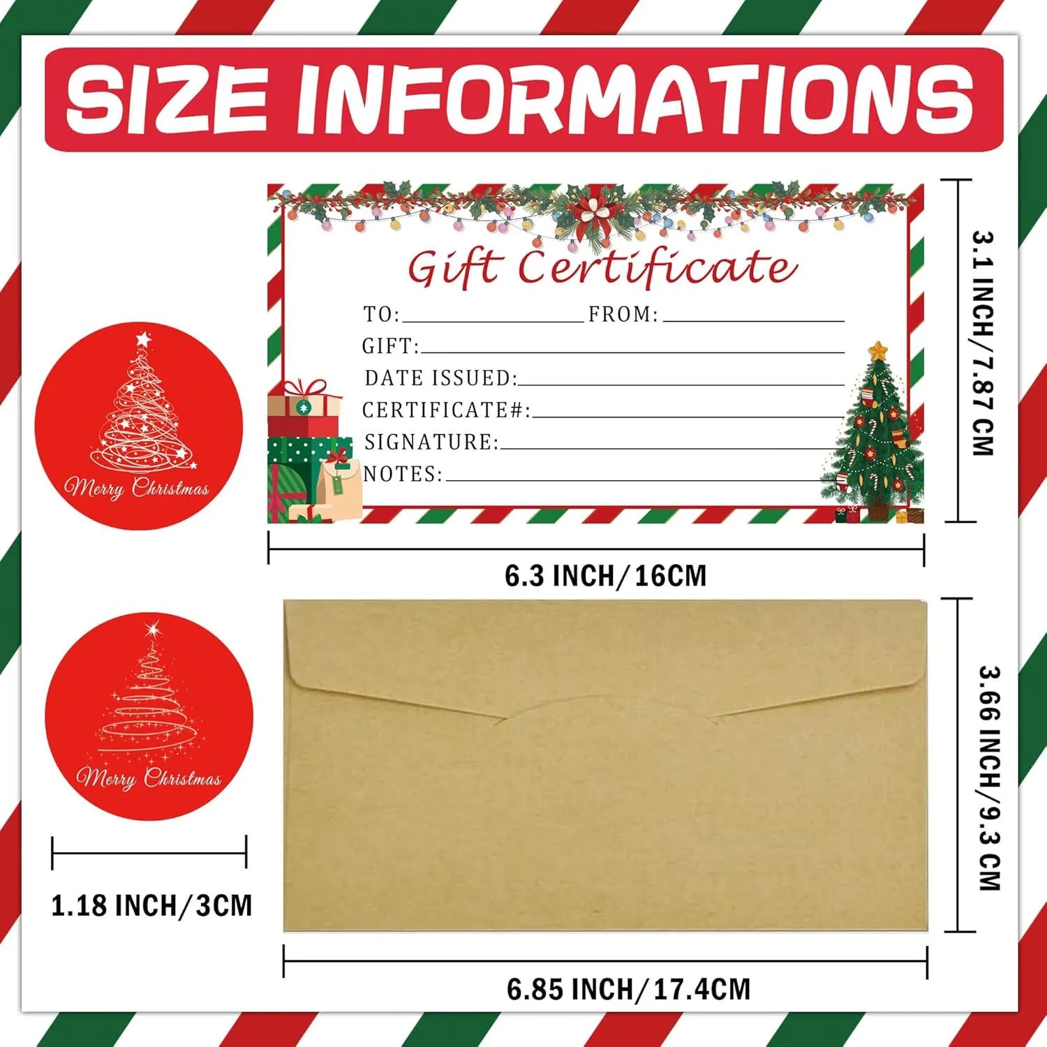 

Рождественские пустые подарочные сертификаты для бизнеса, 30 упаковок праздничных сертификатов с крафт-конвертами и наклейками