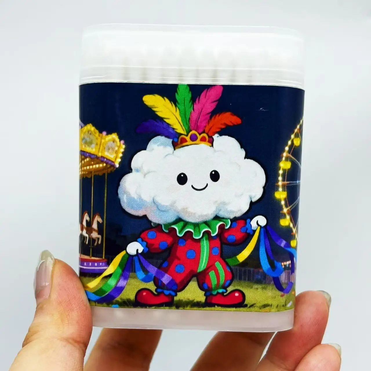 100개/200개 카니발 테마 양면 화이트 면봉 창의적인 둥근 스푼 카니발 요소 면봉 스틱