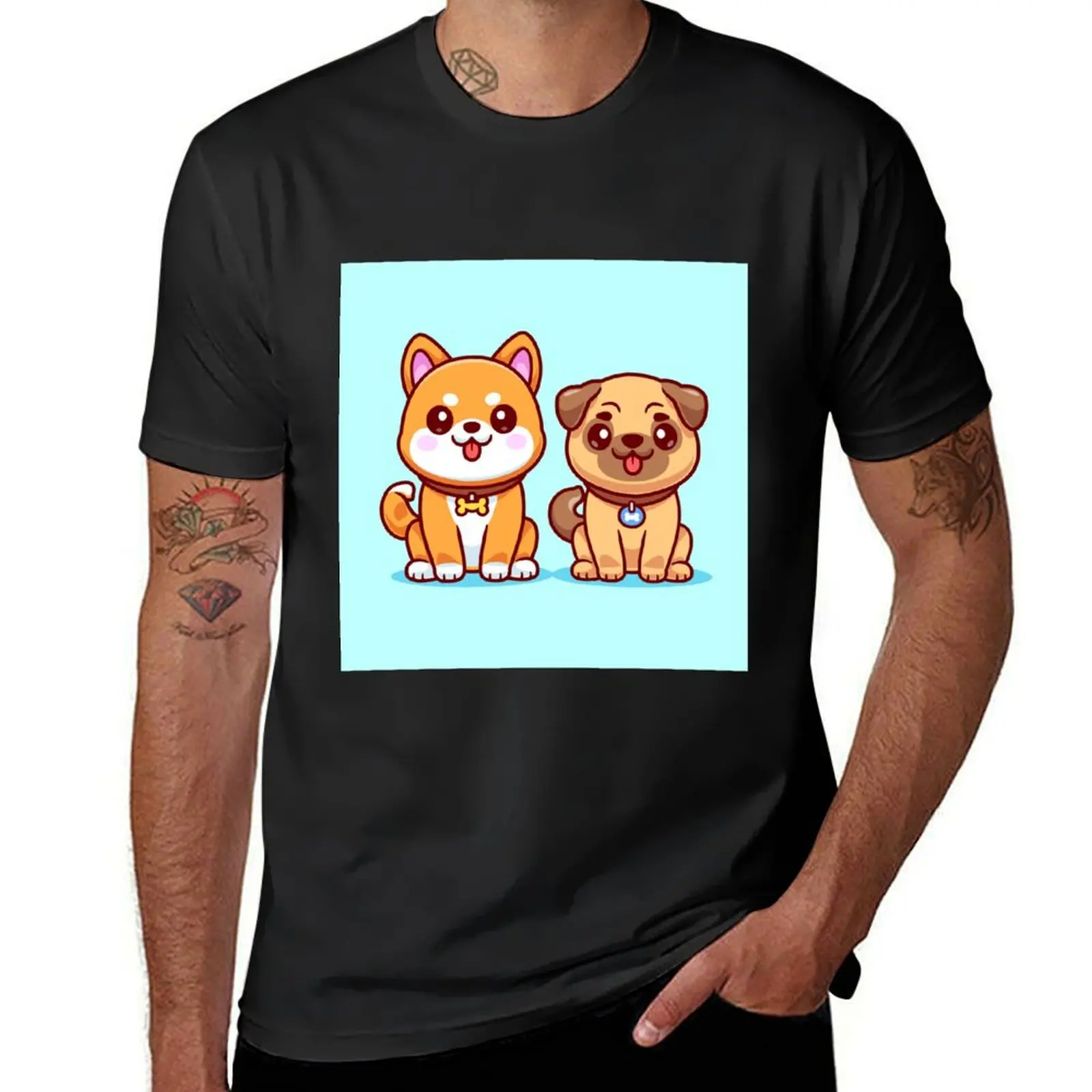 Adorable Canine Companions: Shiba Inu and Pug Dog Friends T-Shirt tees for a boy plus sizes vintage t shirts for men graphic