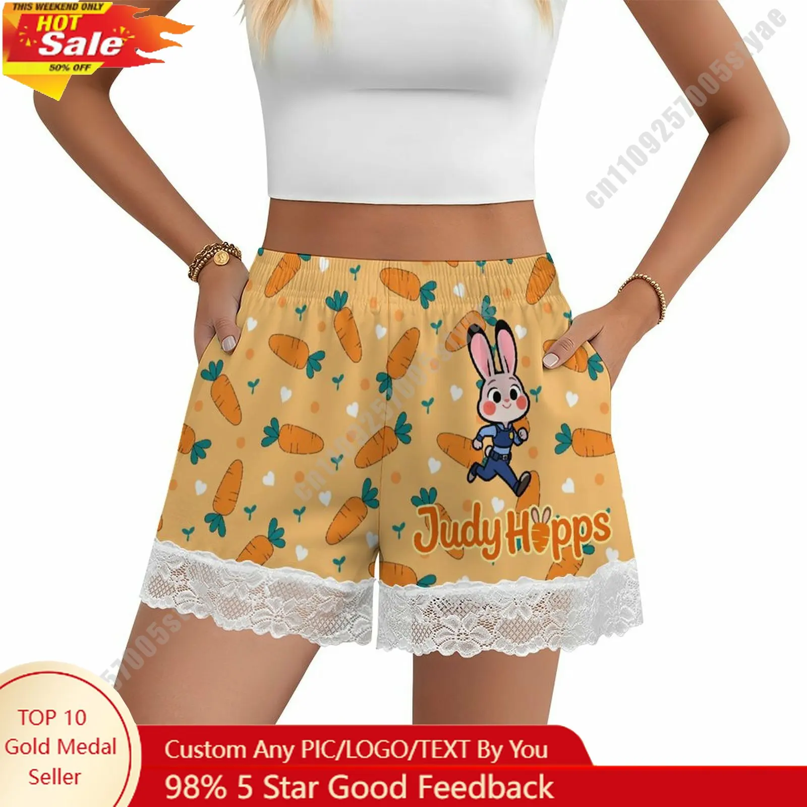 

Judy Hopps Short Pajama Pants Disney Cartoon Women Summer Lace Trim Thin Panties Custom Loose Home Casual Shorts