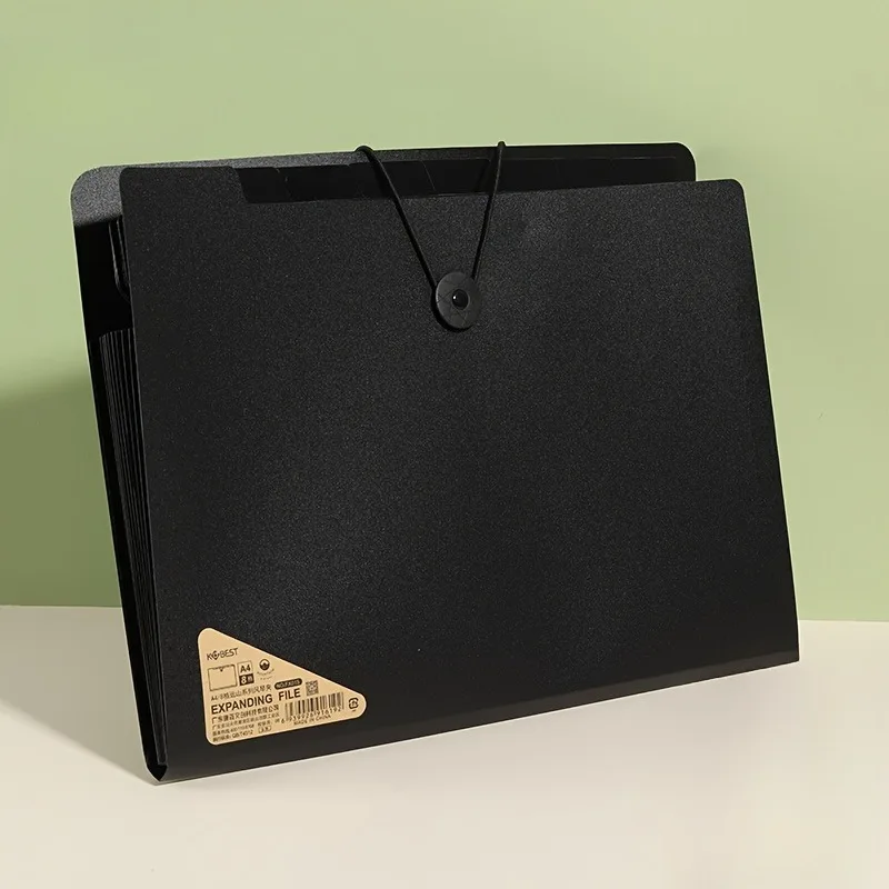 قطعة واحدة من مجلد 5 أقسام أسود ممتاز مع مقبض، منظم مكتب PP متين مع ملصقات مرمزة بالألوان للاستخدام المكتبي والمنزلي